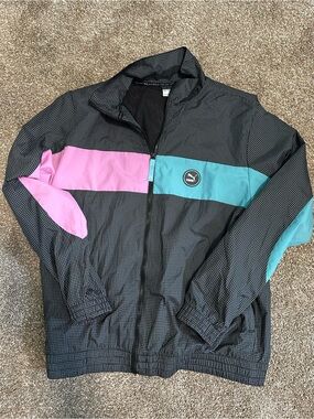 PUMA Colorblock Windbreaker Jacket in Black, Pink & Teal